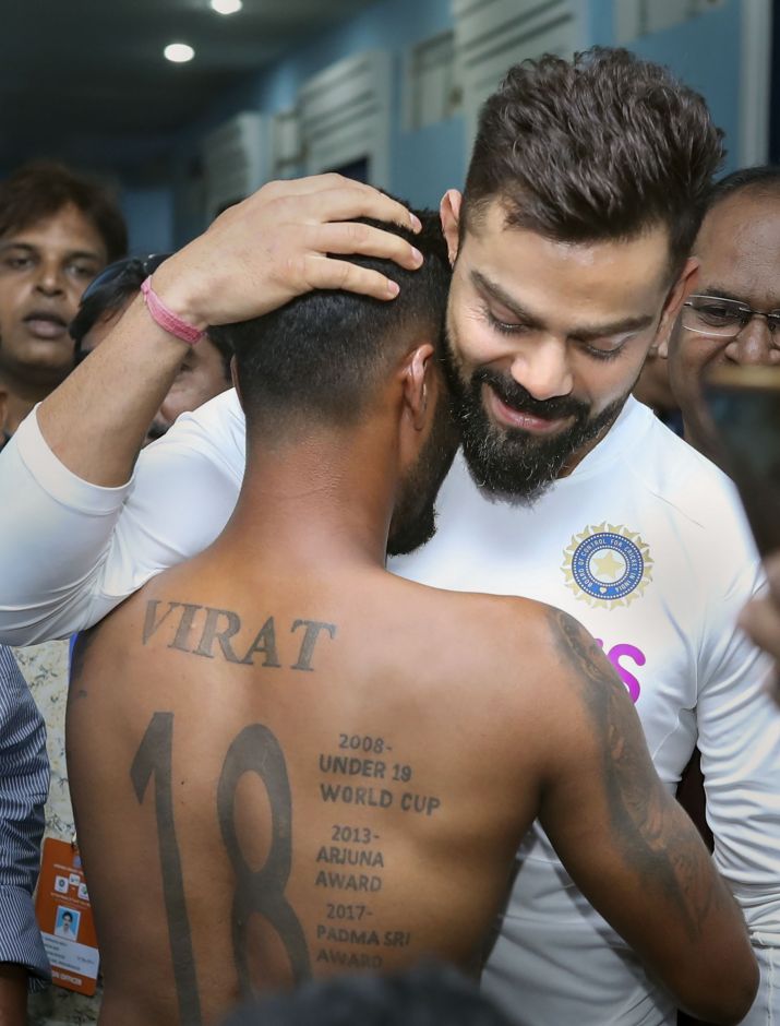 Virat Kohli Meets Die Hard Fan Who Has Virat 18 Jersey Number And Achievements Tattooed All 7993