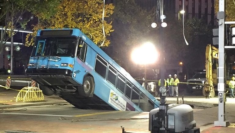Pittsburgh Public Bus Falls Into A Sinkhole And The Internet Decided To