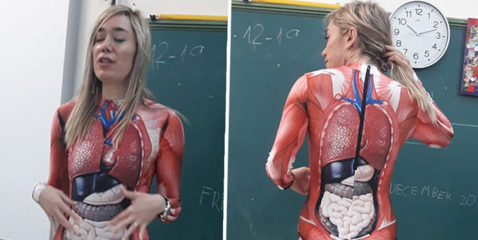 Teacher Gives Anatomy Lesson In Skin-Tight Full Bodysuit
